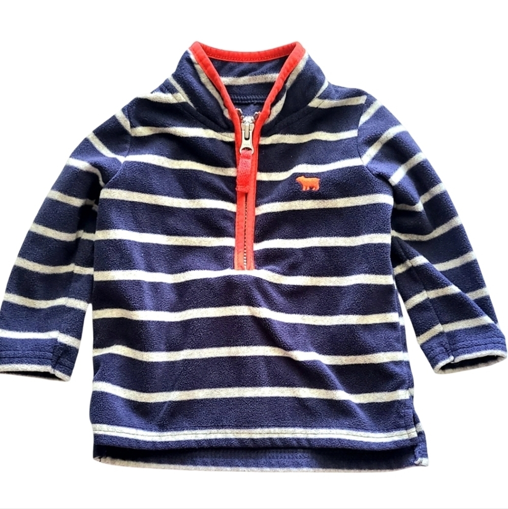 Carter's Navy and White Striped Kids Hoodie Pullover Red Details Zipper Winter